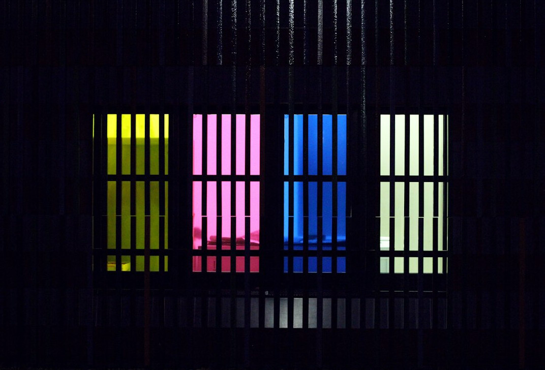 Close-up of SMPTE color bars on a screen