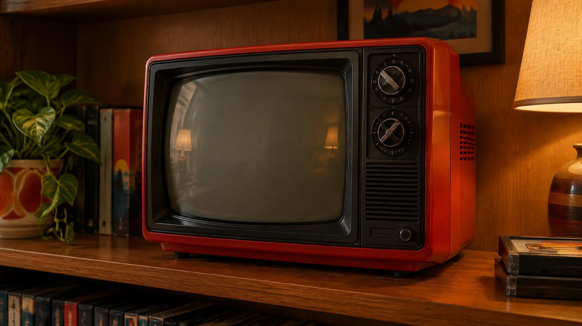 Red and black CRT television